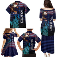 Personalized Fourth Of July USA Family Matching Puletasi and Hawaiian Shirt Eagle - Statue Of Liberty