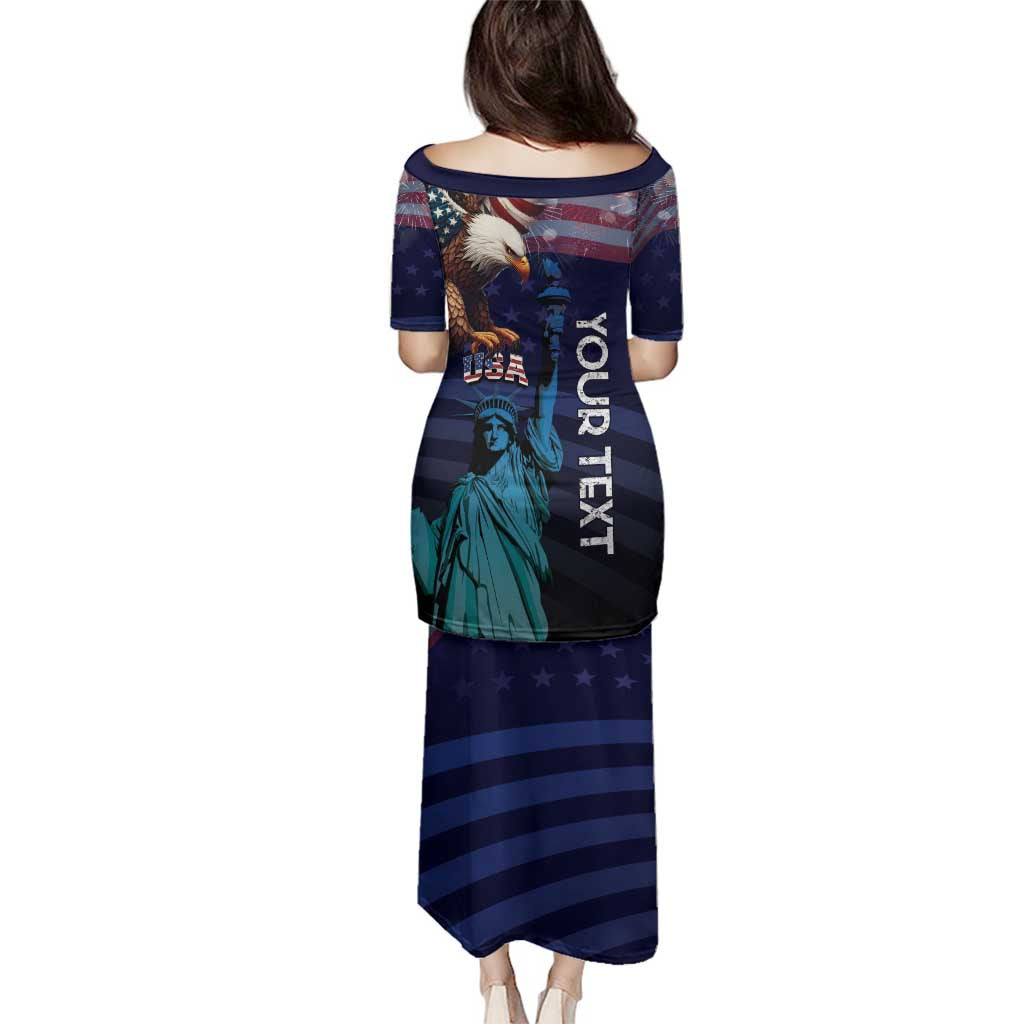 Personalized Fourth Of July USA Family Matching Puletasi and Hawaiian Shirt Eagle - Statue Of Liberty