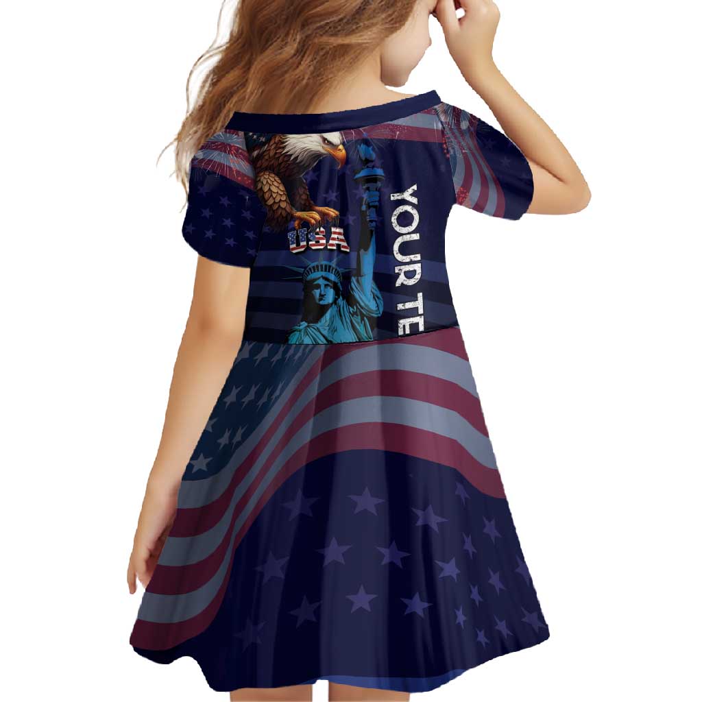 Personalized Fourth Of July USA Family Matching Short Sleeve Bodycon Dress and Hawaiian Shirt Eagle - Statue Of Liberty
