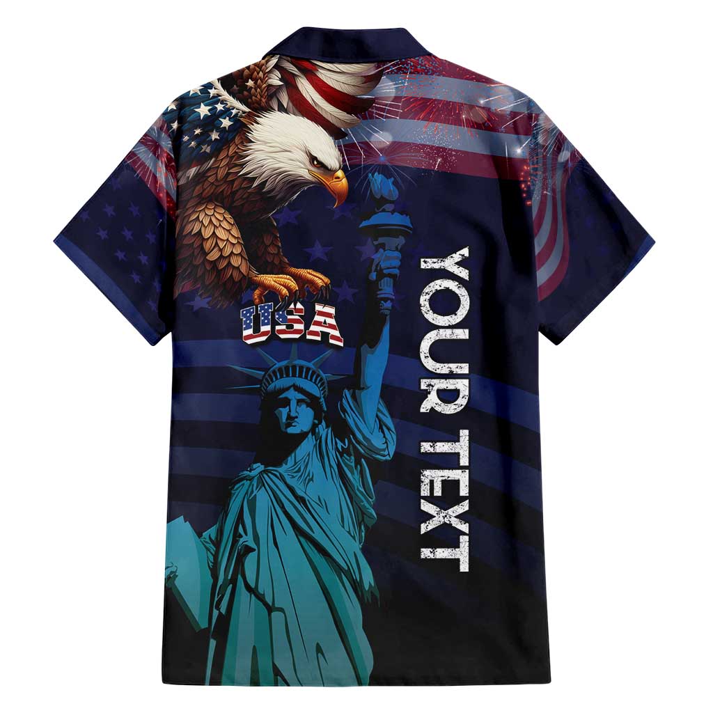 Personalized Fourth Of July USA Family Matching Short Sleeve Bodycon Dress and Hawaiian Shirt Eagle - Statue Of Liberty