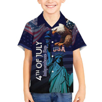 Personalized Fourth Of July USA Family Matching Short Sleeve Bodycon Dress and Hawaiian Shirt Eagle - Statue Of Liberty