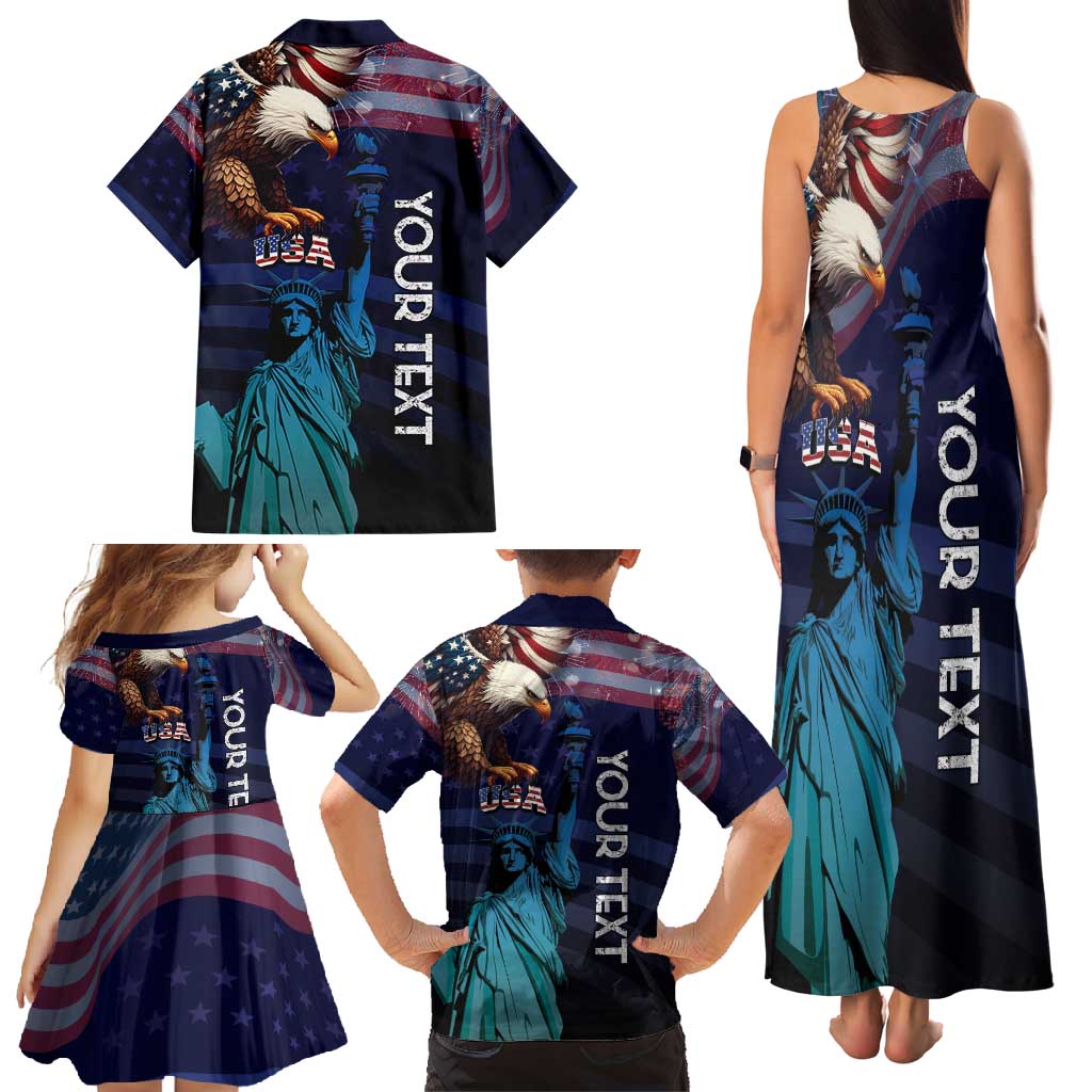 Personalized Fourth Of July USA Family Matching Tank Maxi Dress and Hawaiian Shirt Eagle - Statue Of Liberty