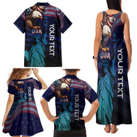 Personalized Fourth Of July USA Family Matching Tank Maxi Dress and Hawaiian Shirt Eagle - Statue Of Liberty