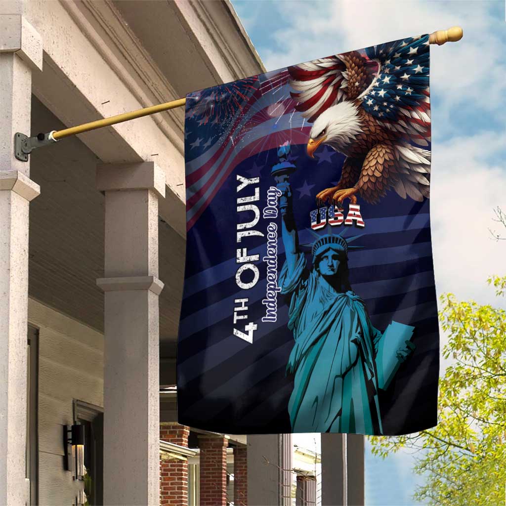 Fourth Of July USA Garden Flag Eagle - Statue Of Liberty