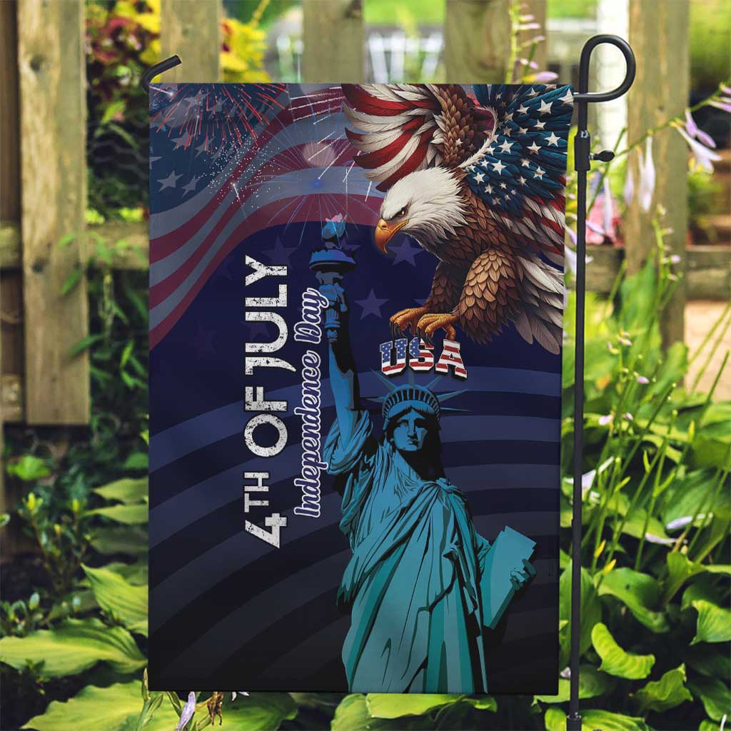 Fourth Of July USA Garden Flag Eagle - Statue Of Liberty