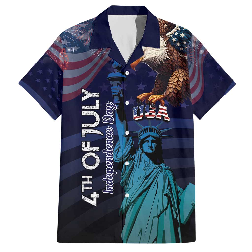 Personalized Fourth Of July USA Hawaiian Shirt Eagle - Statue Of Liberty