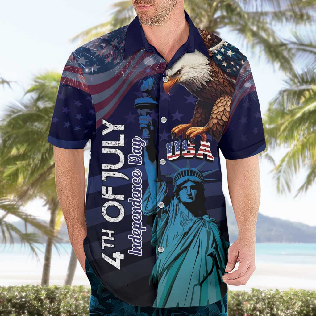 Personalized Fourth Of July USA Hawaiian Shirt Eagle - Statue Of Liberty