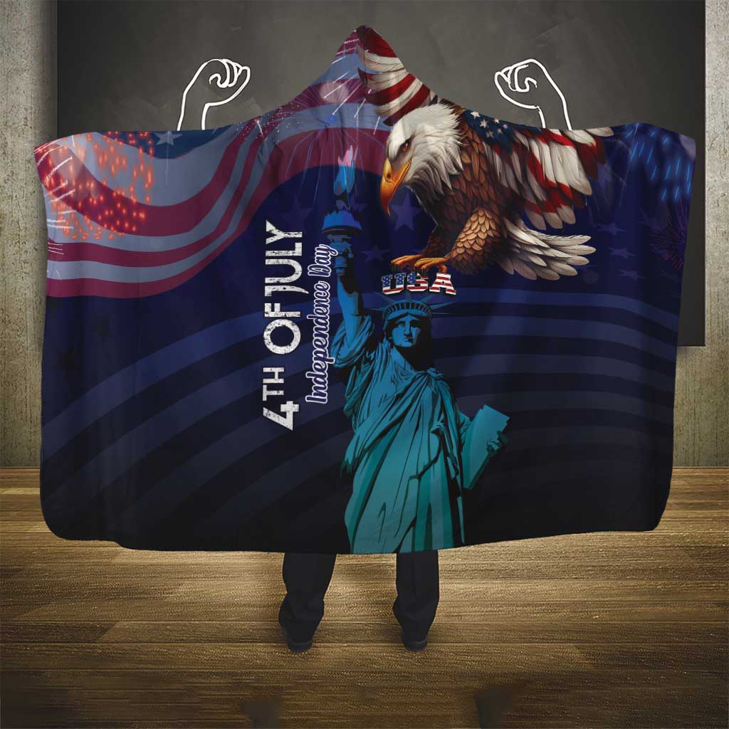 Fourth Of July USA Hooded Blanket Eagle - Statue Of Liberty