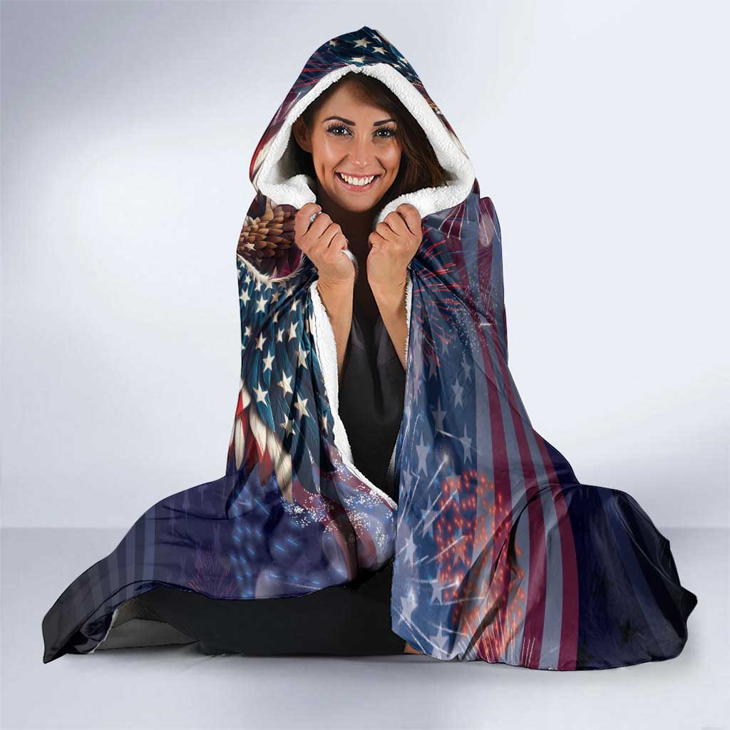 Fourth Of July USA Hooded Blanket Eagle - Statue Of Liberty