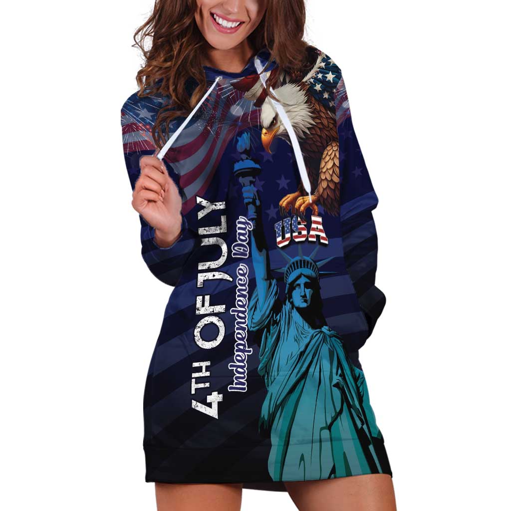 Personalized Fourth Of July USA Hoodie Dress Eagle - Statue Of Liberty