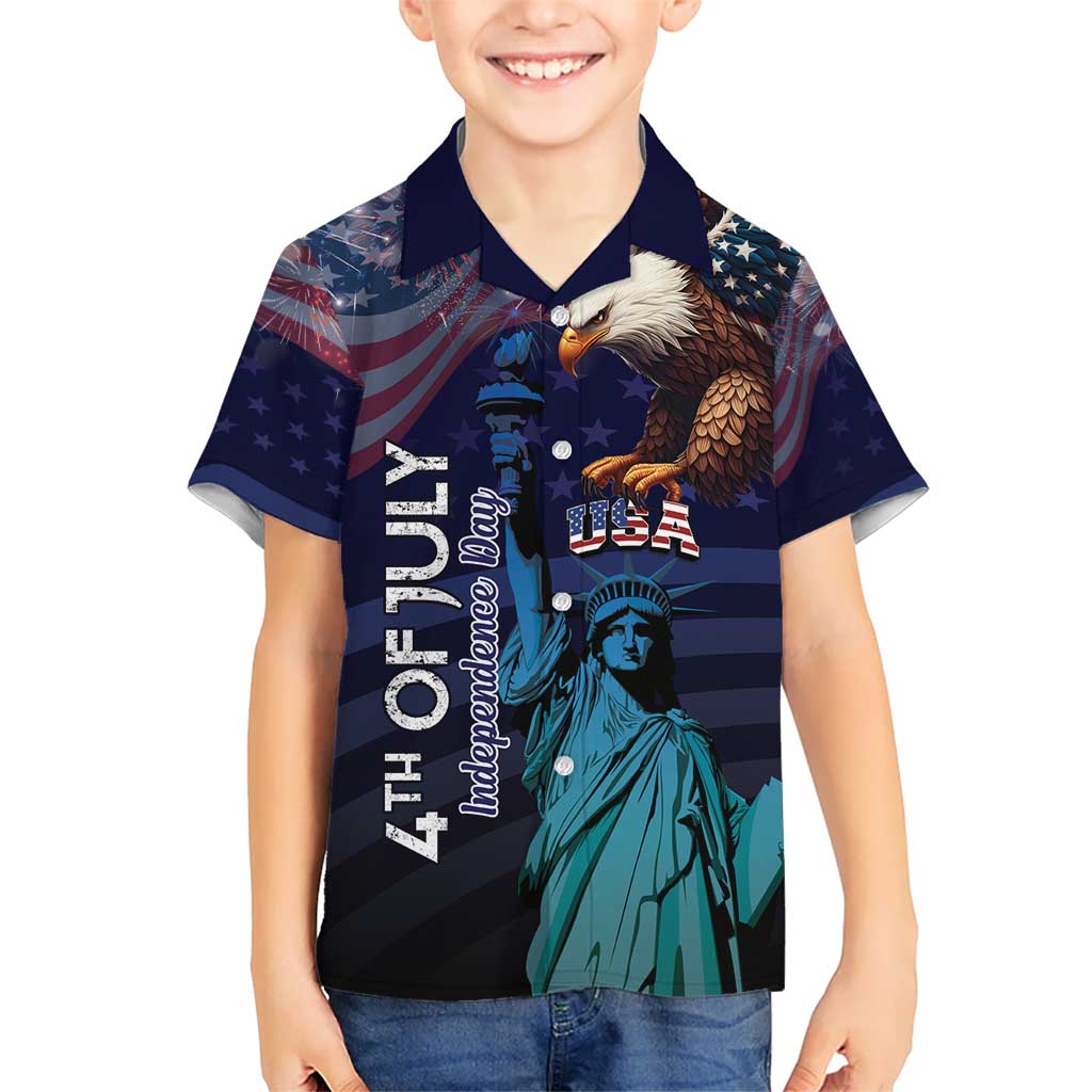 Personalized Fourth Of July USA Kid Hawaiian Shirt Eagle - Statue Of Liberty
