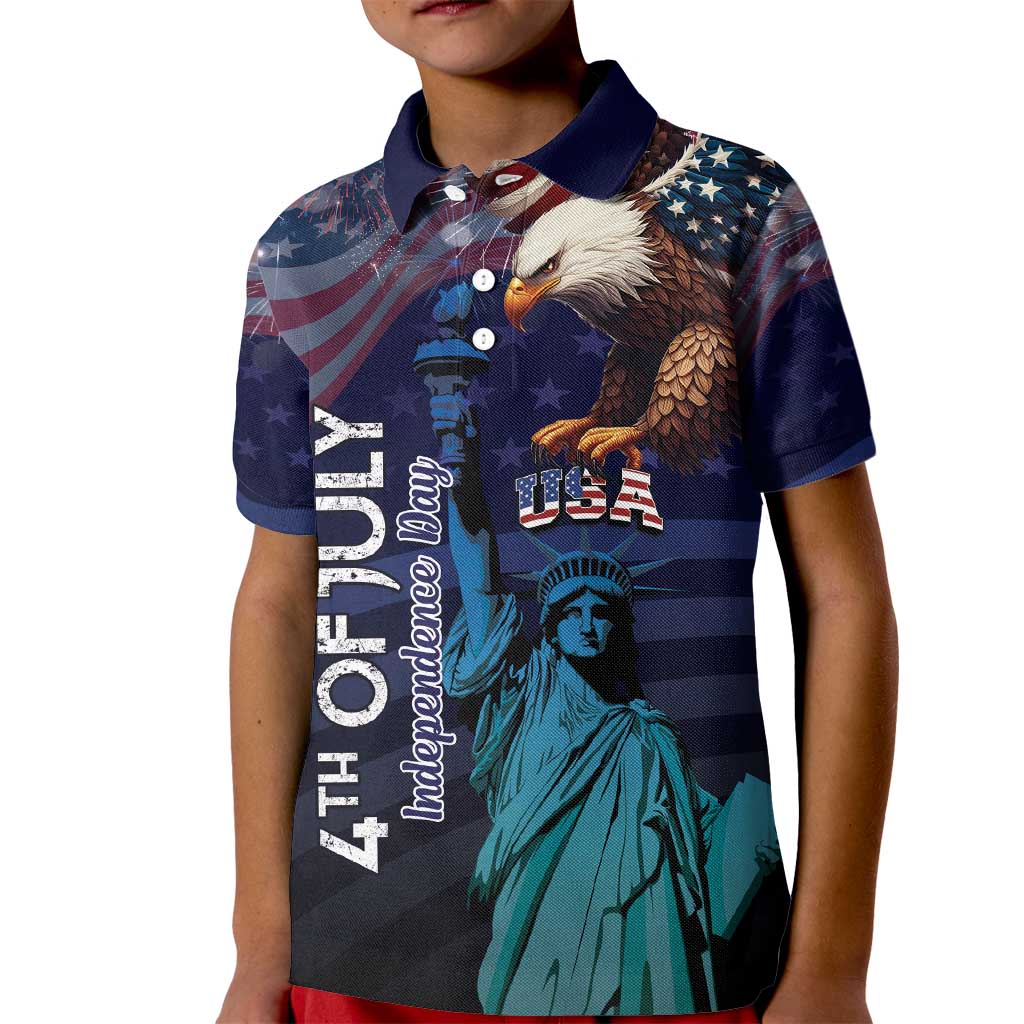 Personalized Fourth Of July USA Kid Polo Shirt Eagle - Statue Of Liberty