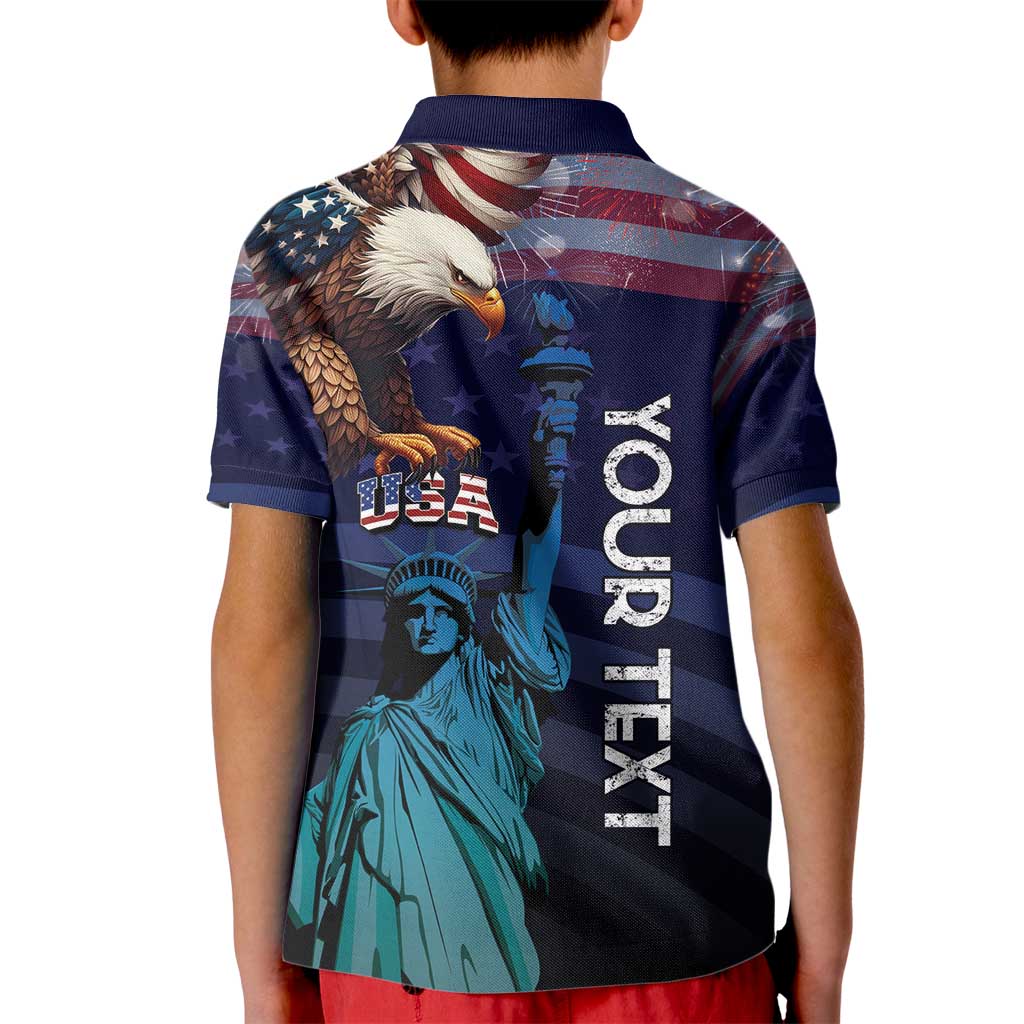 Personalized Fourth Of July USA Kid Polo Shirt Eagle - Statue Of Liberty