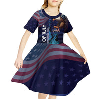 Personalized Fourth Of July USA Kid Short Sleeve Dress Eagle - Statue Of Liberty