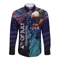 Personalized Fourth Of July USA Long Sleeve Button Shirt Eagle - Statue Of Liberty