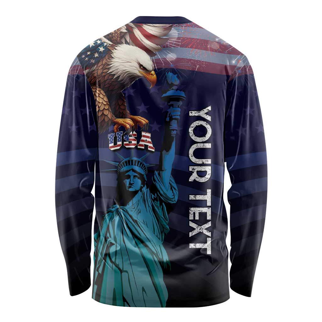 Personalized Fourth Of July USA Long Sleeve Shirt Eagle - Statue Of Liberty
