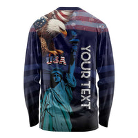 Personalized Fourth Of July USA Long Sleeve Shirt Eagle - Statue Of Liberty