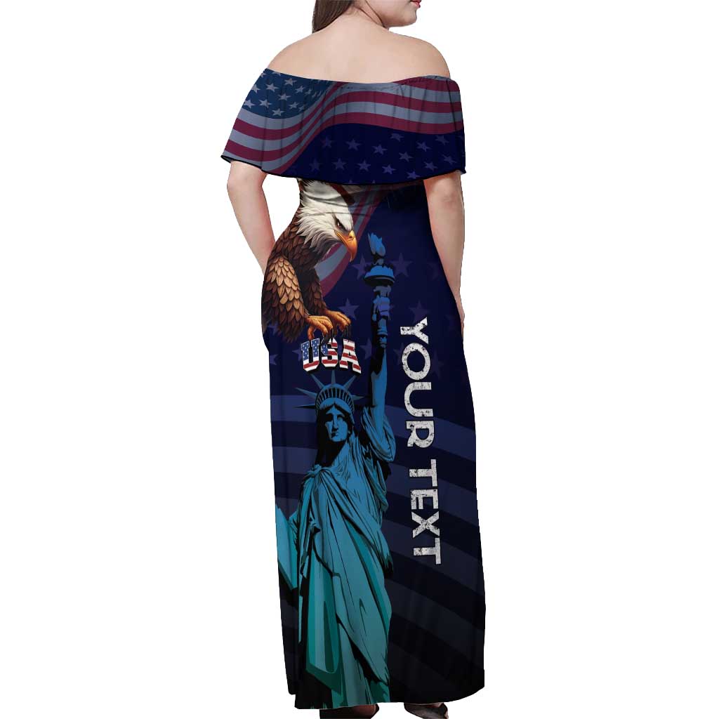 Personalized Fourth Of July USA Off Shoulder Maxi Dress Eagle - Statue Of Liberty