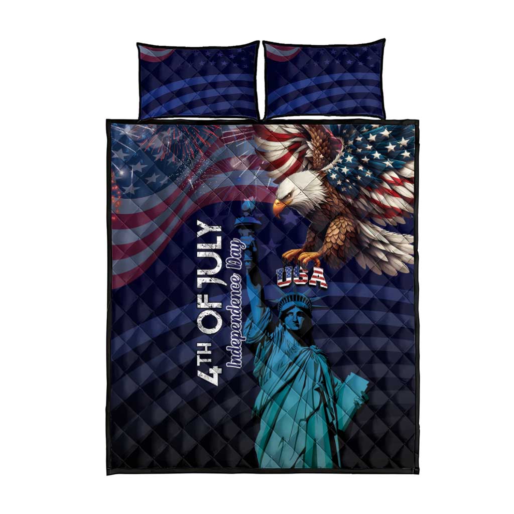 Fourth Of July USA Quilt Bed Set Eagle - Statue Of Liberty