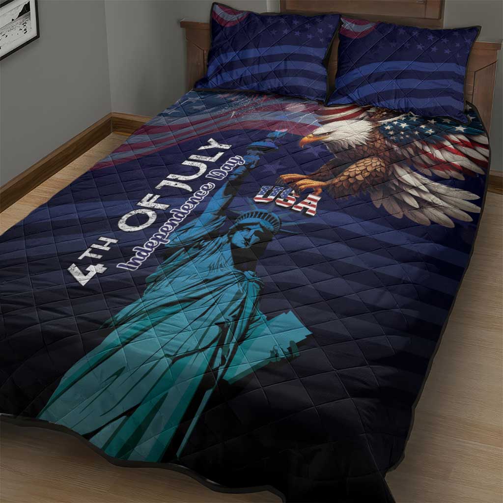 Fourth Of July USA Quilt Bed Set Eagle - Statue Of Liberty