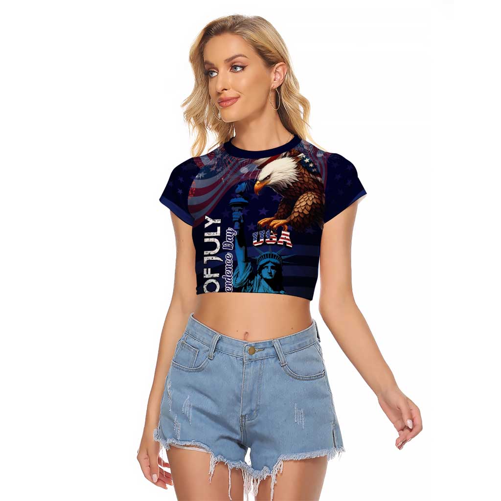 Personalized Fourth Of July USA Raglan Cropped T Shirt Eagle - Statue Of Liberty