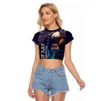 Personalized Fourth Of July USA Raglan Cropped T Shirt Eagle - Statue Of Liberty