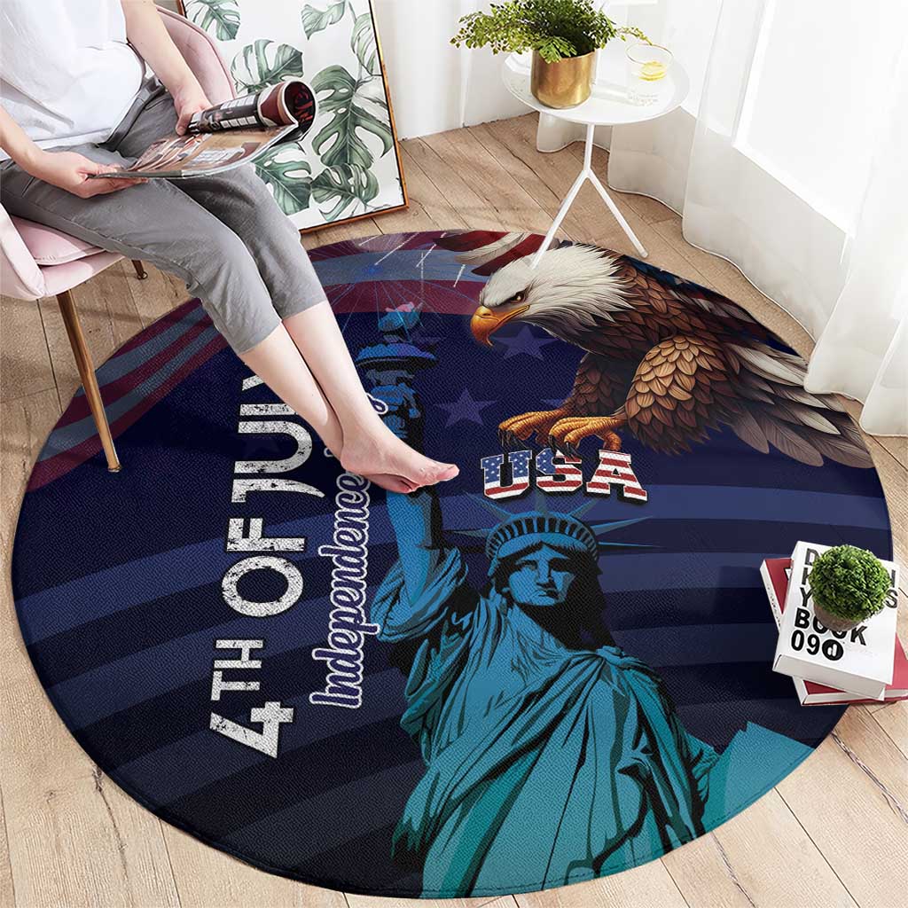 Fourth Of July USA Round Carpet Eagle - Statue Of Liberty