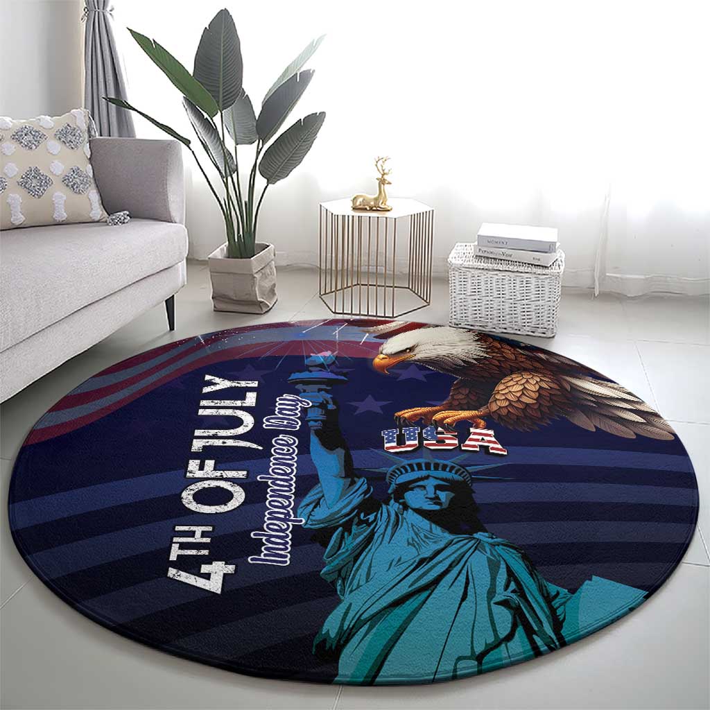 Fourth Of July USA Round Carpet Eagle - Statue Of Liberty