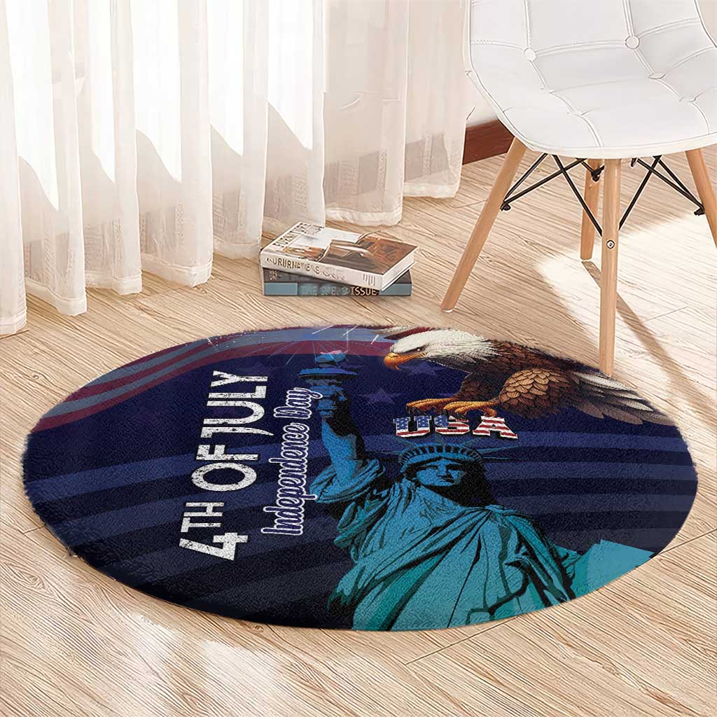 Fourth Of July USA Round Carpet Eagle - Statue Of Liberty