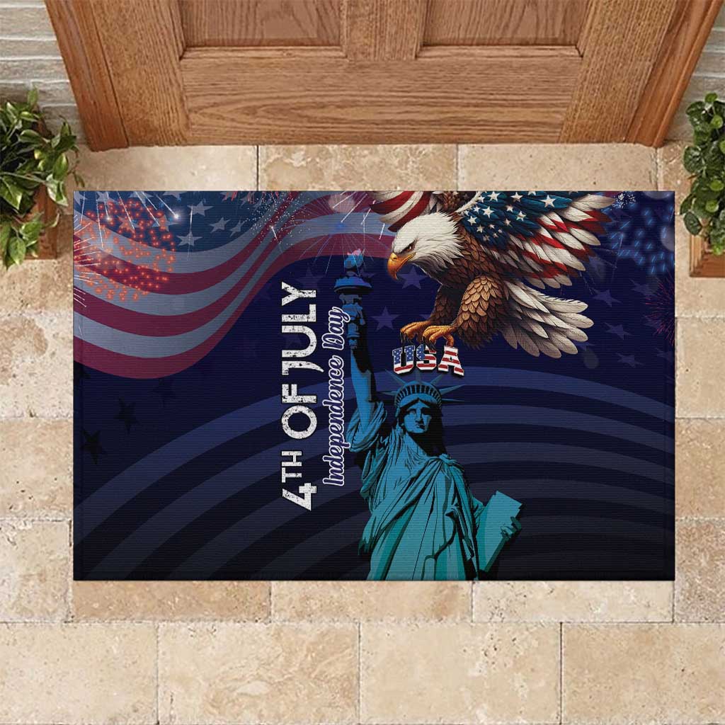Fourth Of July USA Rubber Doormat Eagle - Statue Of Liberty