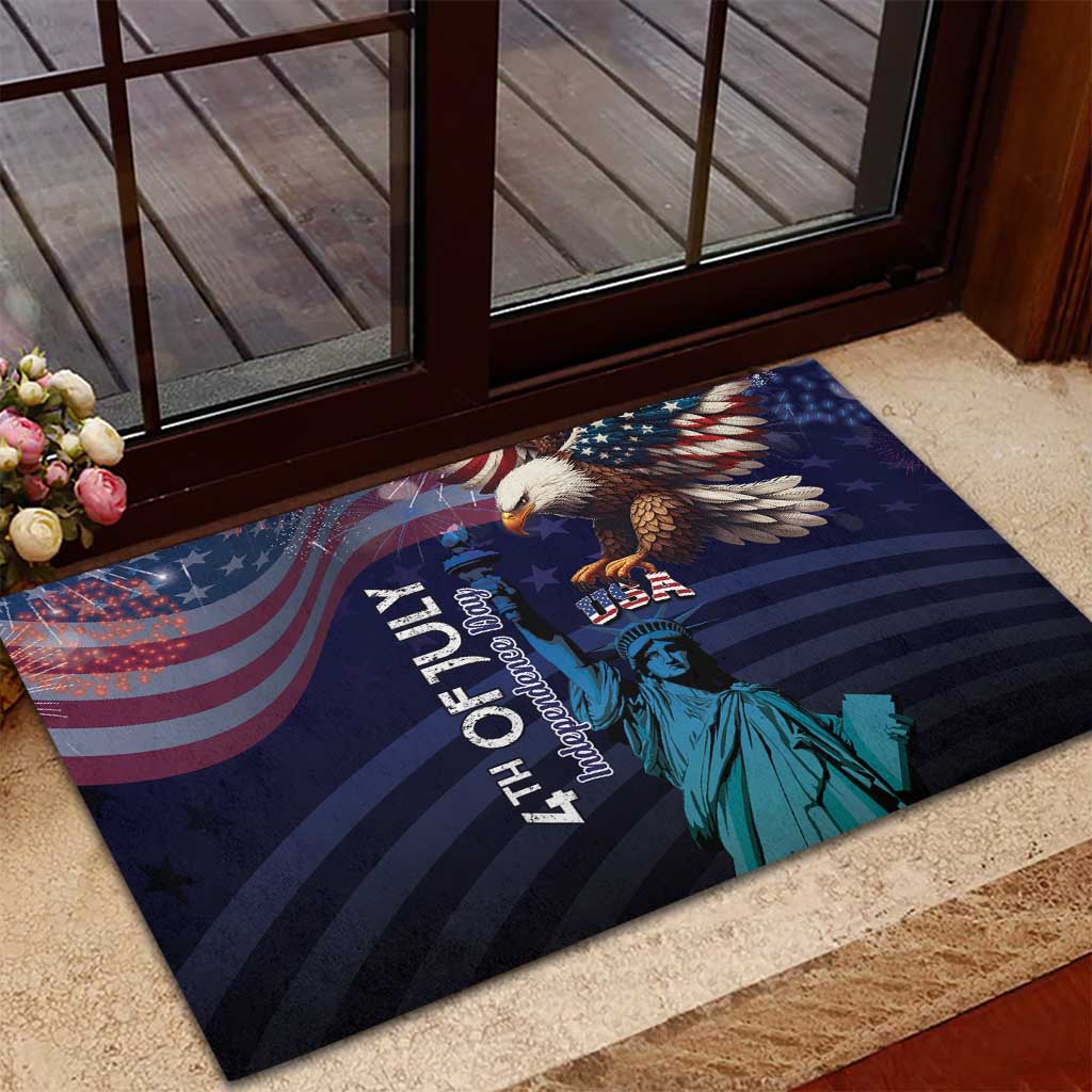 Fourth Of July USA Rubber Doormat Eagle - Statue Of Liberty