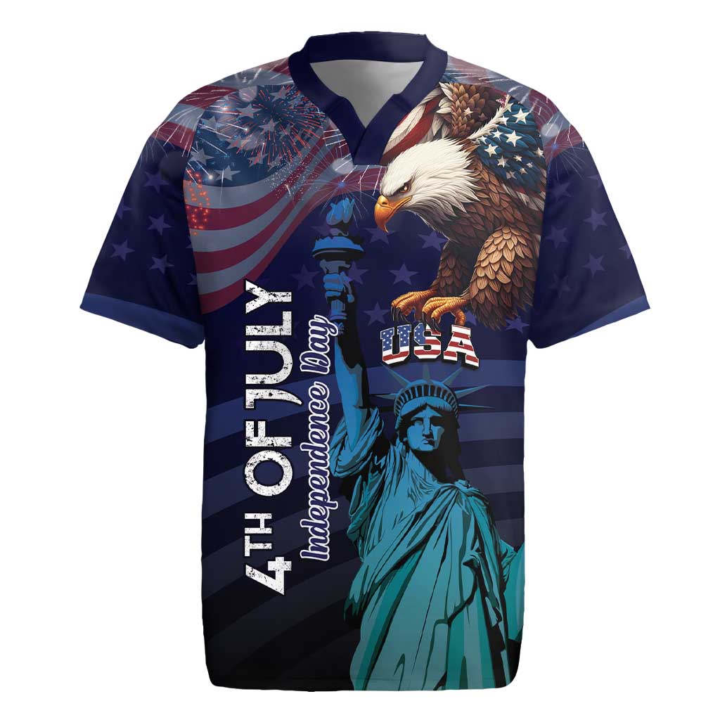 Personalized Fourth Of July USA Rugby Jersey Eagle - Statue Of Liberty