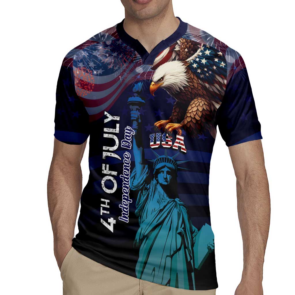 Personalized Fourth Of July USA Rugby Jersey Eagle - Statue Of Liberty