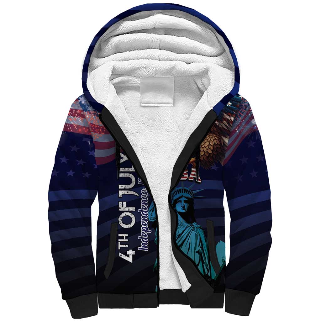 Personalized Fourth Of July USA Sherpa Hoodie Eagle - Statue Of Liberty