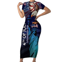 Personalized Fourth Of July USA Short Sleeve Bodycon Dress Eagle - Statue Of Liberty