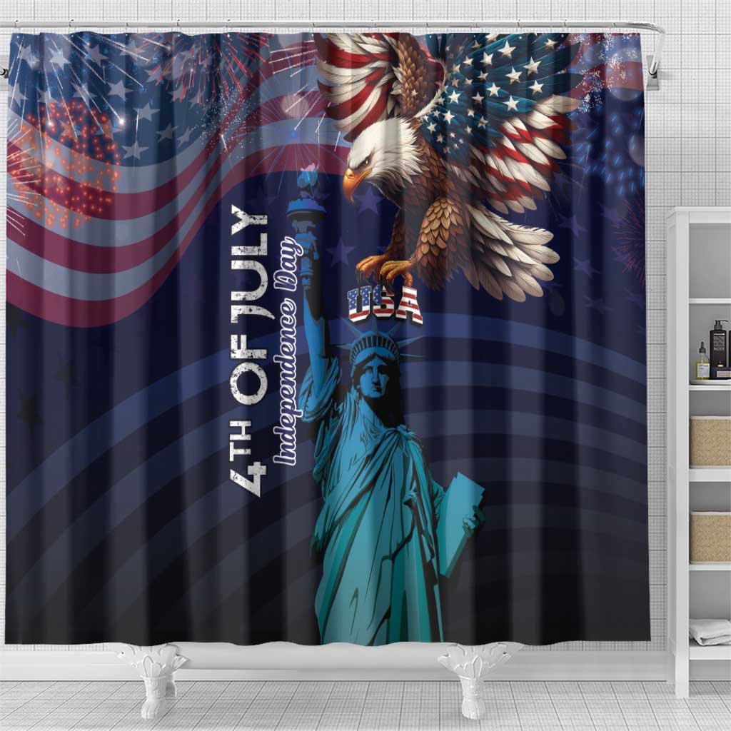 Fourth Of July USA Shower Curtain Eagle - Statue Of Liberty