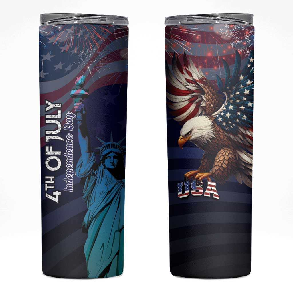 Fourth Of July USA Skinny Tumbler Eagle - Statue Of Liberty