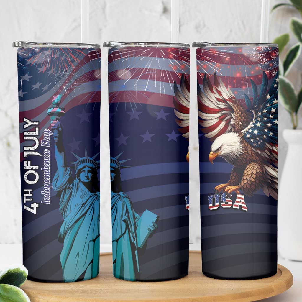 Fourth Of July USA Skinny Tumbler Eagle - Statue Of Liberty