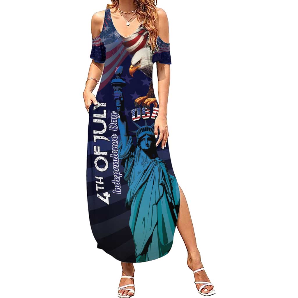 Personalized Fourth Of July USA Summer Maxi Dress Eagle - Statue Of Liberty