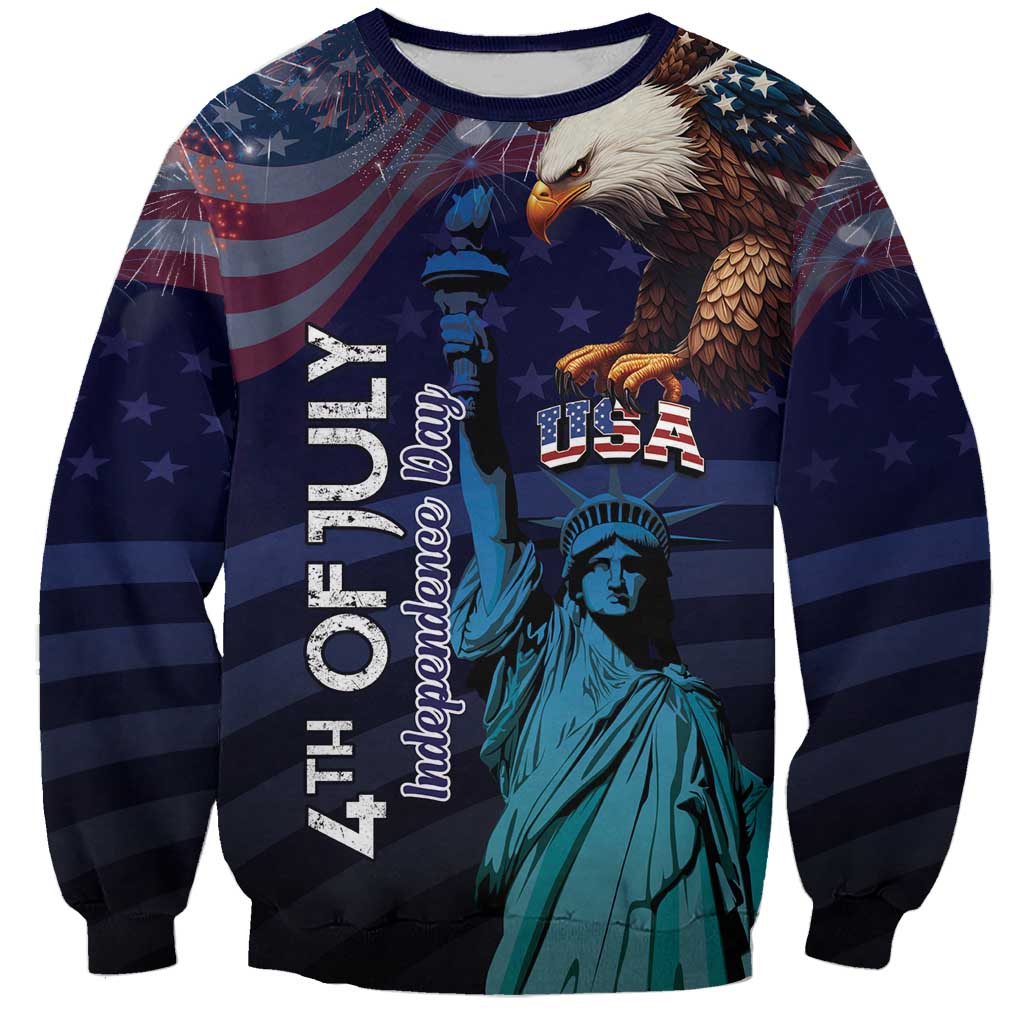 Personalized Fourth Of July USA Sweatshirt Eagle - Statue Of Liberty