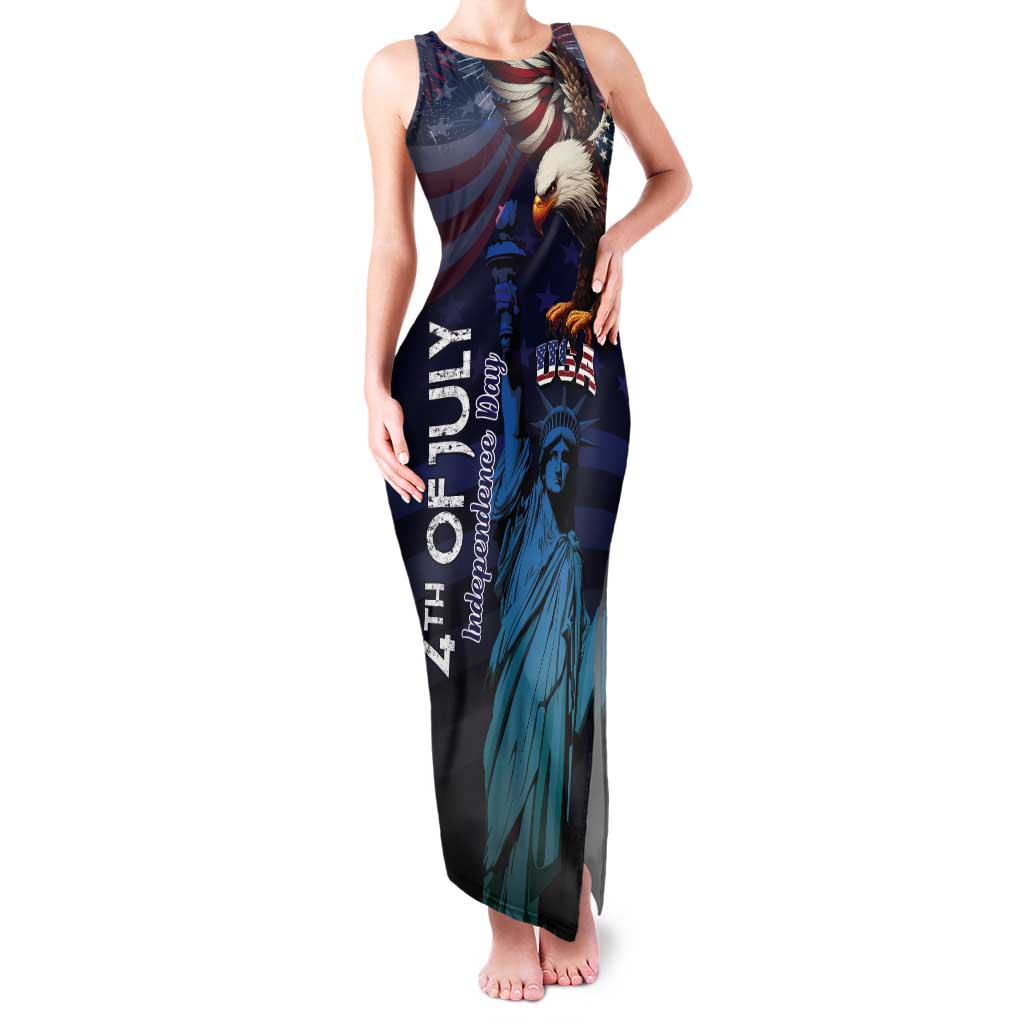 Personalized Fourth Of July USA Tank Maxi Dress Eagle - Statue Of Liberty