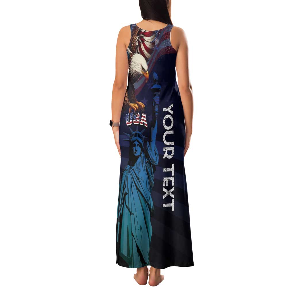 Personalized Fourth Of July USA Tank Maxi Dress Eagle - Statue Of Liberty