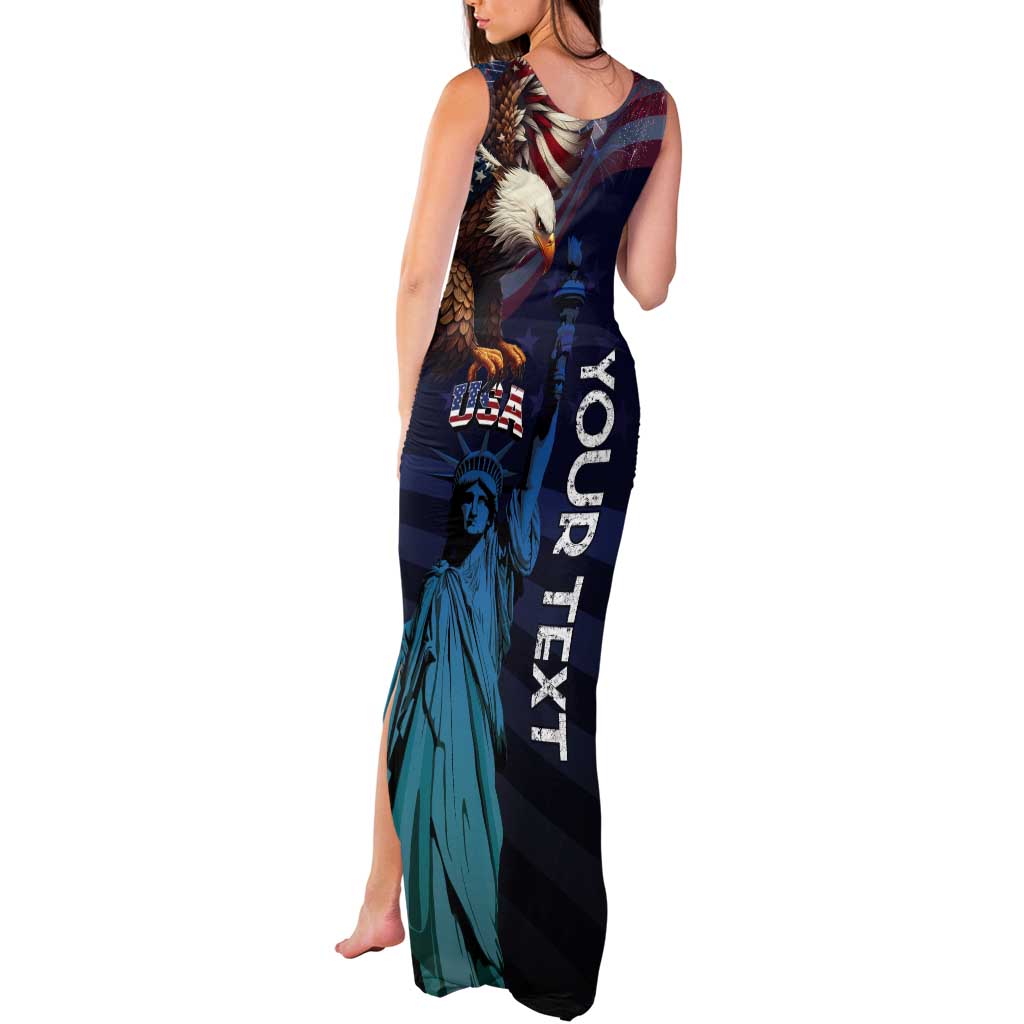 Personalized Fourth Of July USA Tank Maxi Dress Eagle - Statue Of Liberty