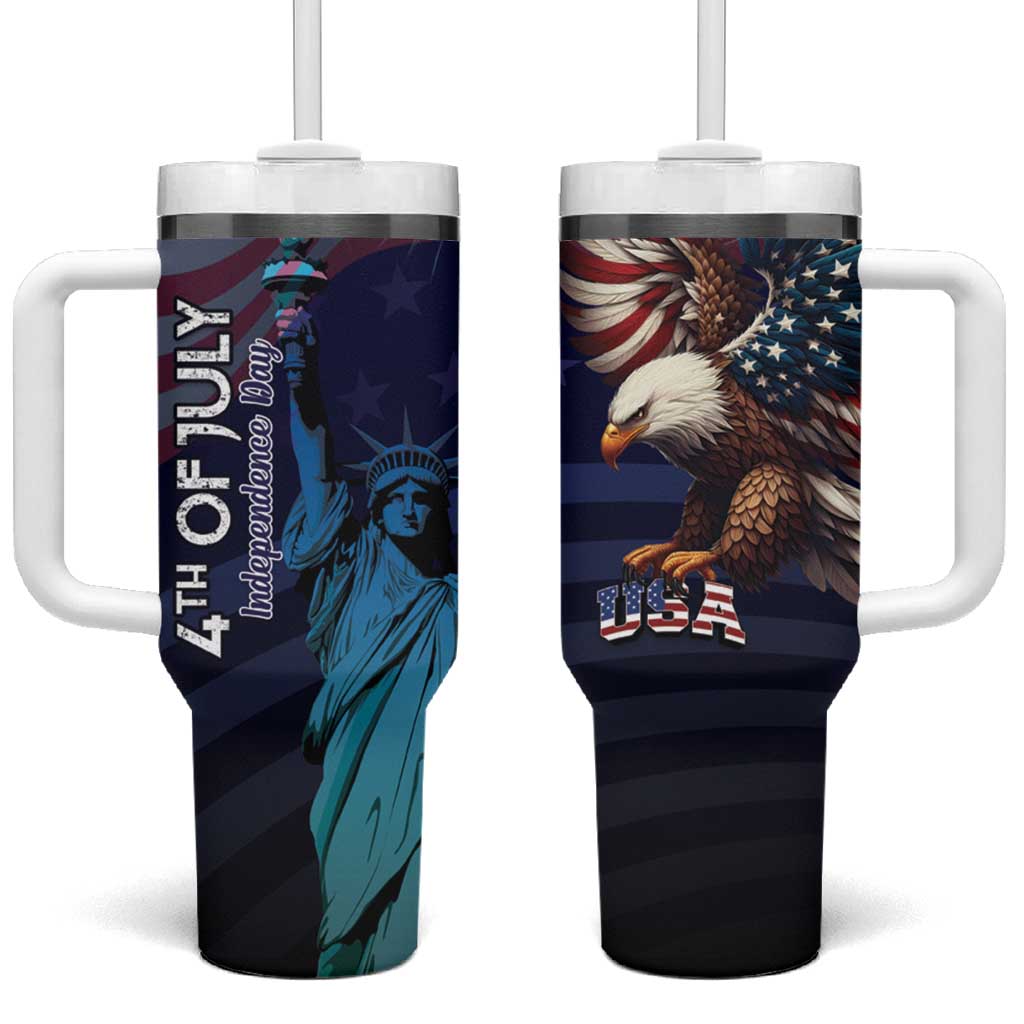 Fourth Of July USA Tumbler With Handle Eagle - Statue Of Liberty