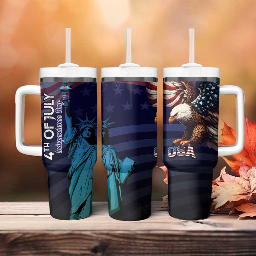 Fourth Of July USA Tumbler With Handle Eagle - Statue Of Liberty