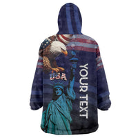 Personalized Fourth Of July USA Wearable Blanket Hoodie Eagle - Statue Of Liberty