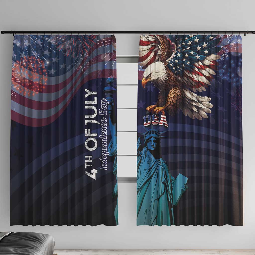 Fourth Of July USA Window Curtain Eagle - Statue Of Liberty