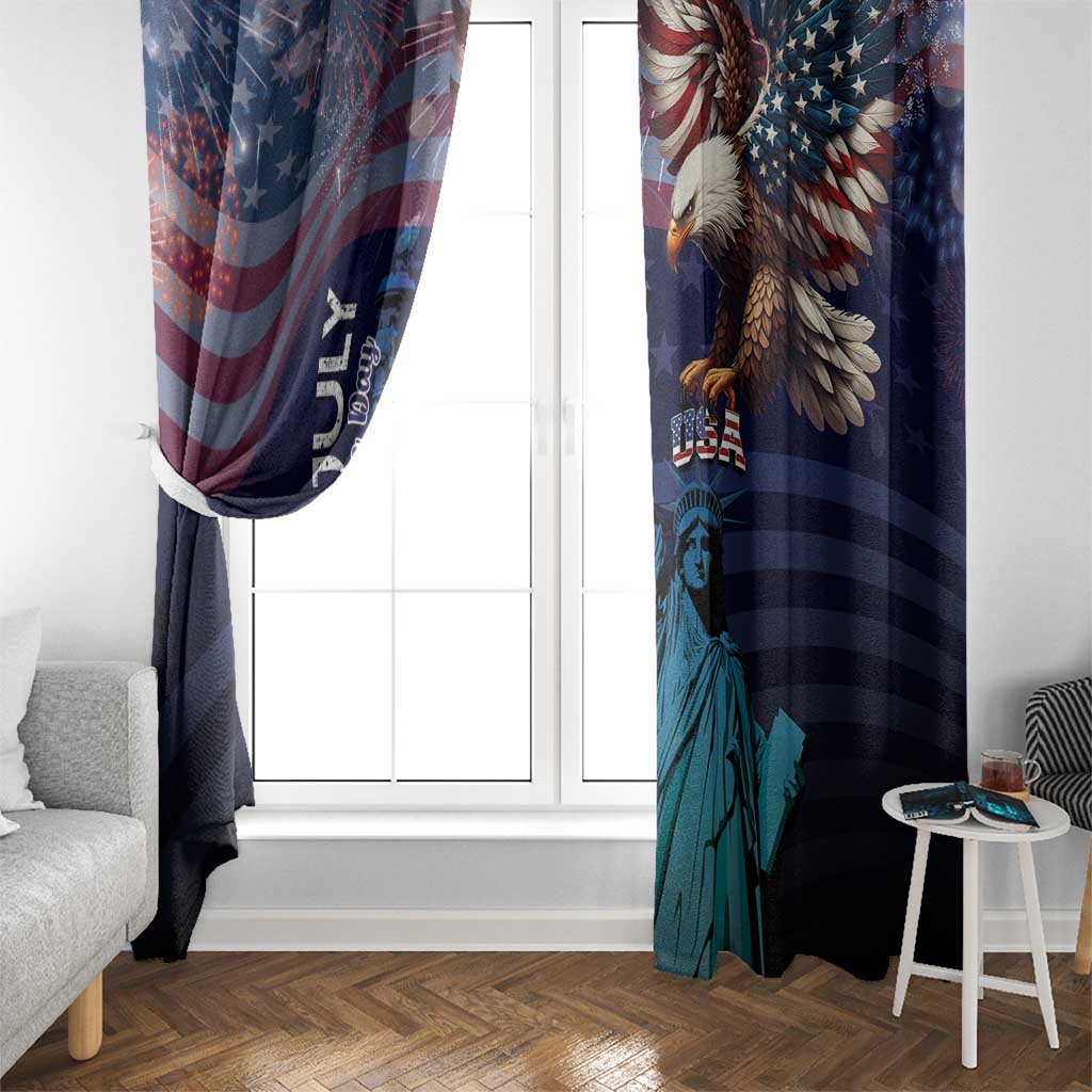 Fourth Of July USA Window Curtain Eagle - Statue Of Liberty