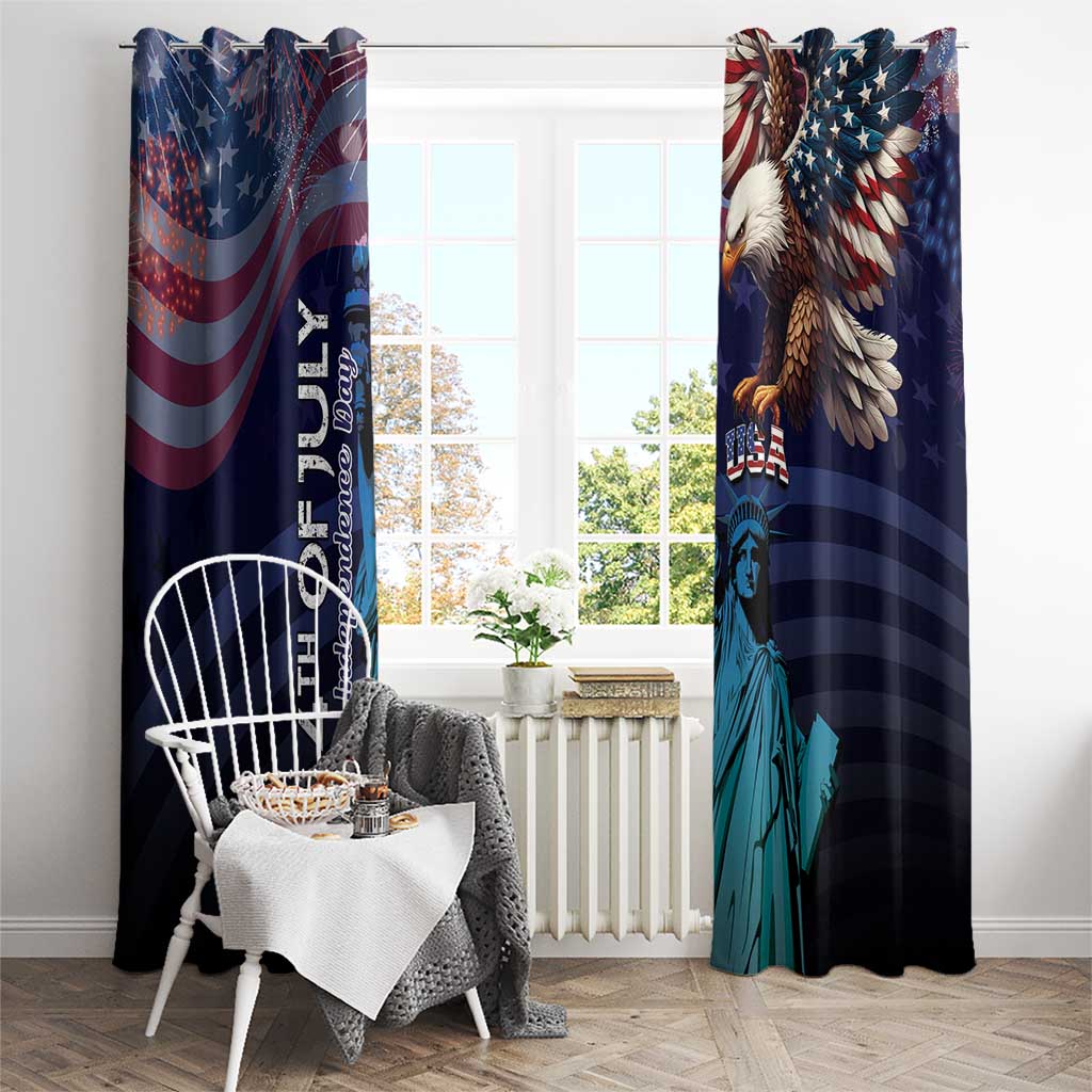Fourth Of July USA Window Curtain Eagle - Statue Of Liberty