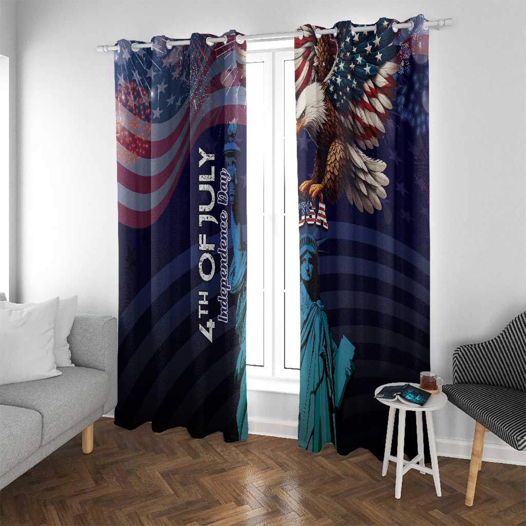 Fourth Of July USA Window Curtain Eagle - Statue Of Liberty
